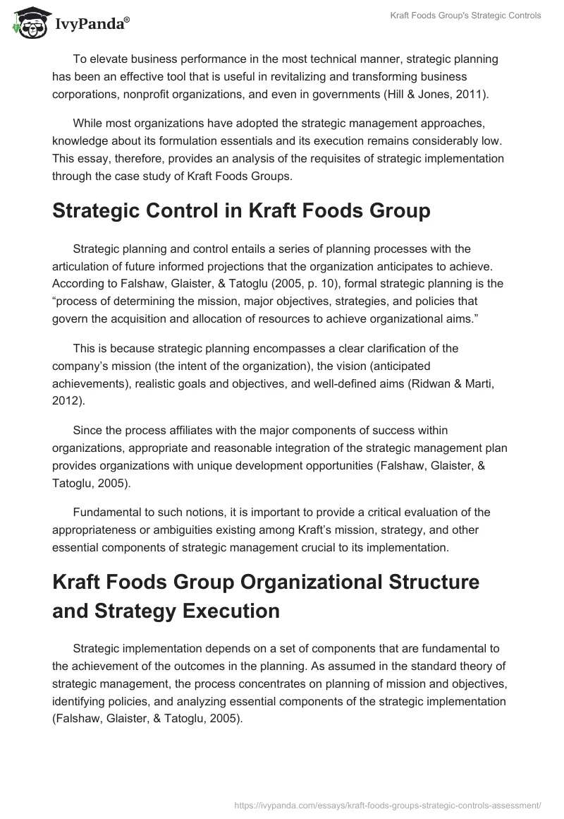 Kraft Foods Group's Strategic Controls. Page 2