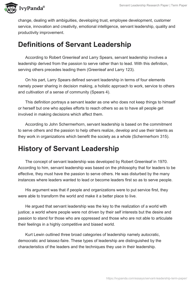 Servant Leadership Research Paper | Term Paper. Page 2