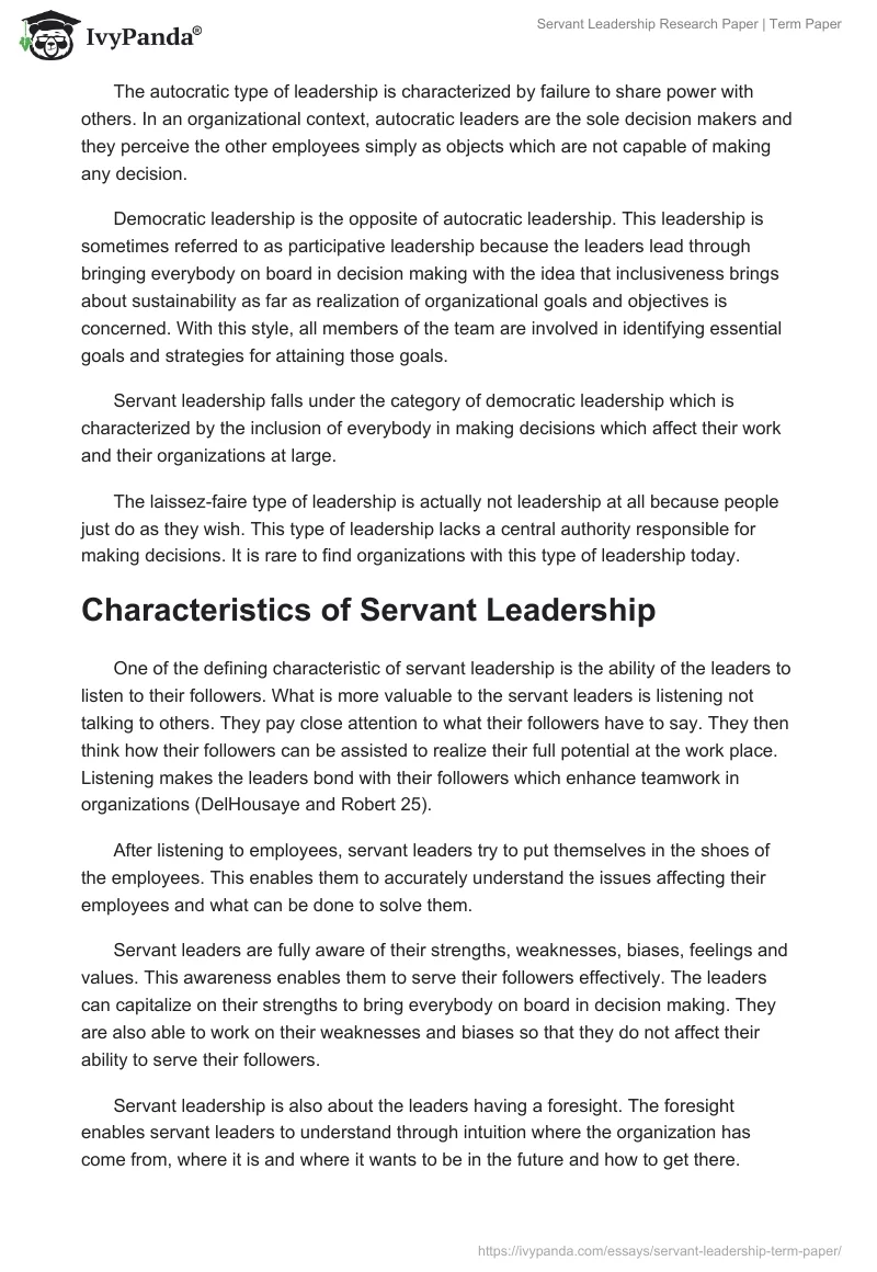 Servant Leadership Research Paper | Term Paper. Page 3