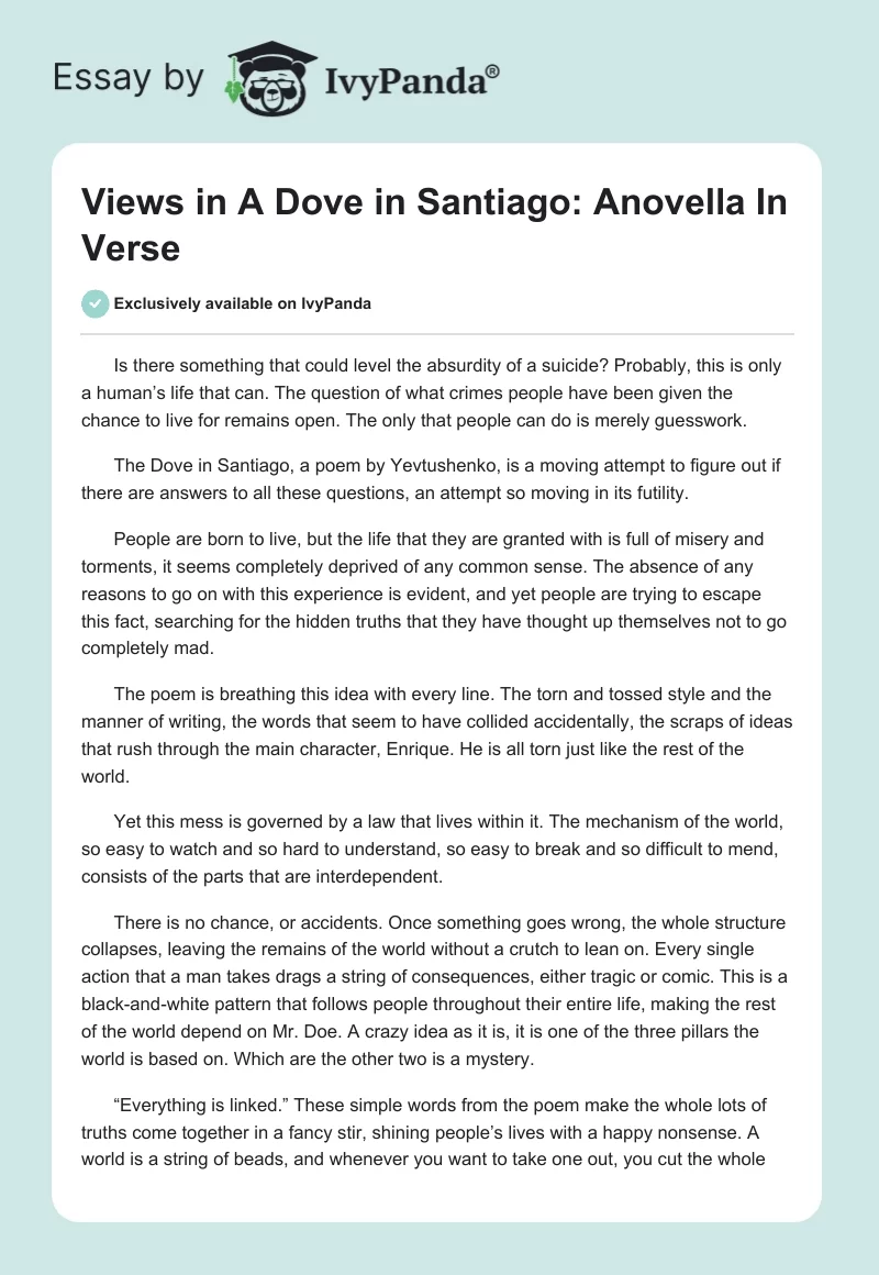 Views in "A Dove in Santiago: Anovella In Verse". Page 1