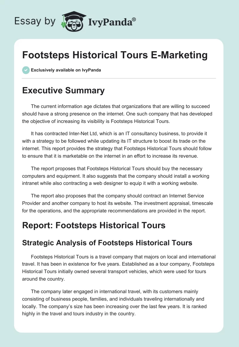 Footsteps Historical Tours E-Marketing. Page 1