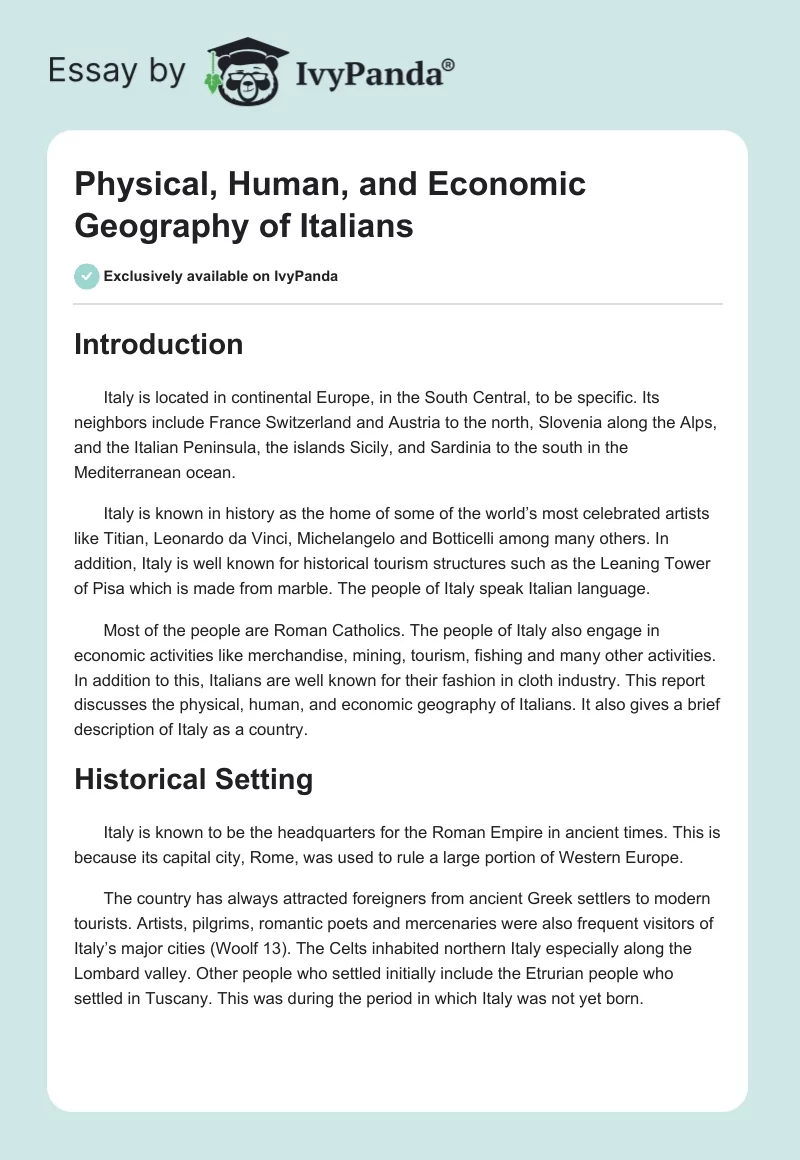 Physical, Human, and Economic Geography of Italians. Page 1