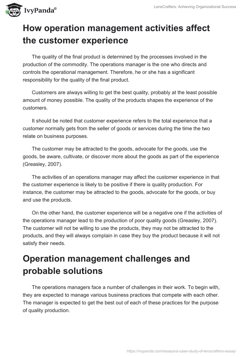 LensCrafters: Achieving Organizational Success. Page 4