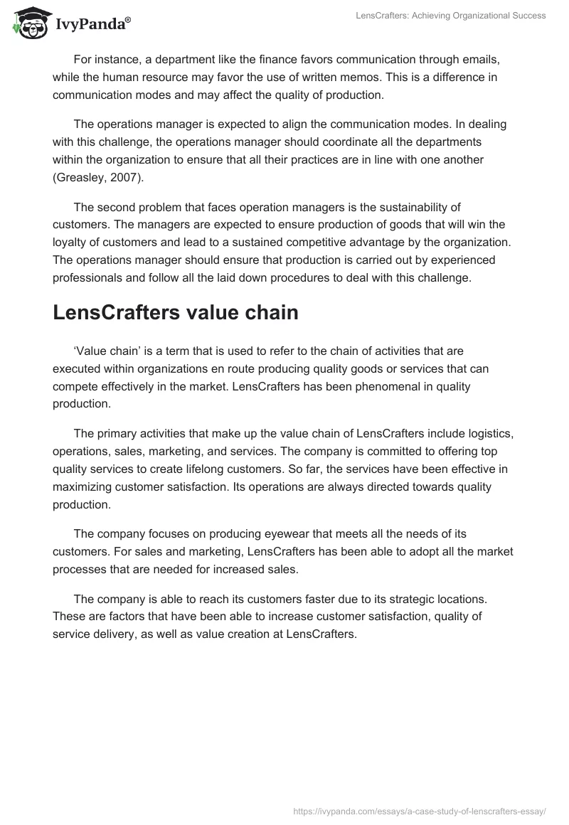 LensCrafters: Achieving Organizational Success. Page 5