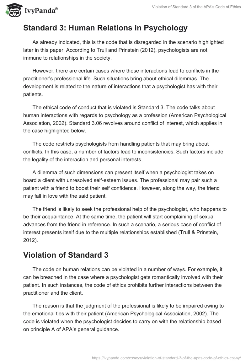 Violation of Standard 3 of the APA’s Code of Ethics. Page 2