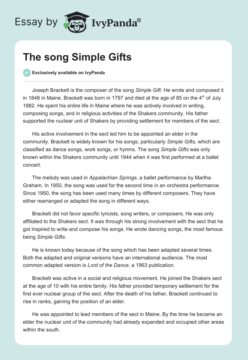 The song "Simple Gifts". Page 1