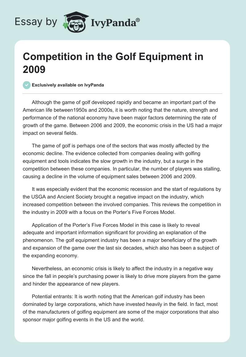 Competition in the Golf Equipment in 2009. Page 1