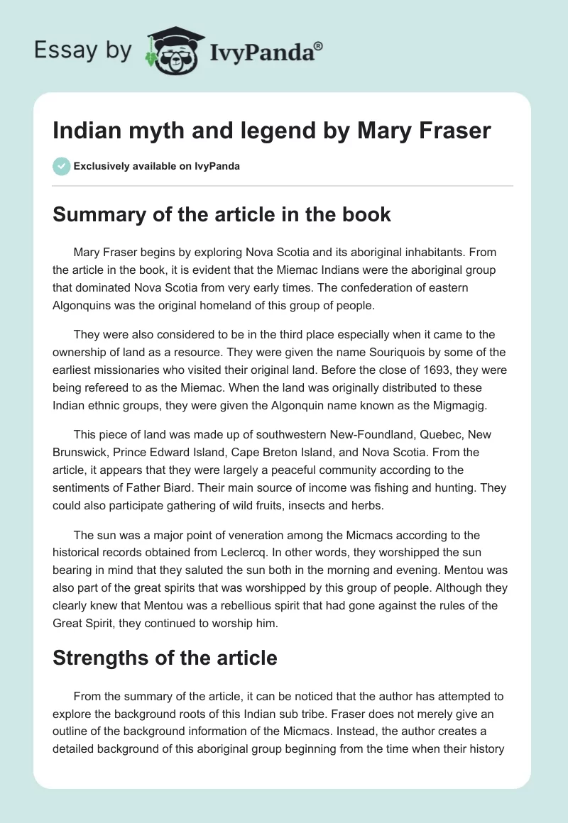 Indian myth and legend by Mary Fraser. Page 1