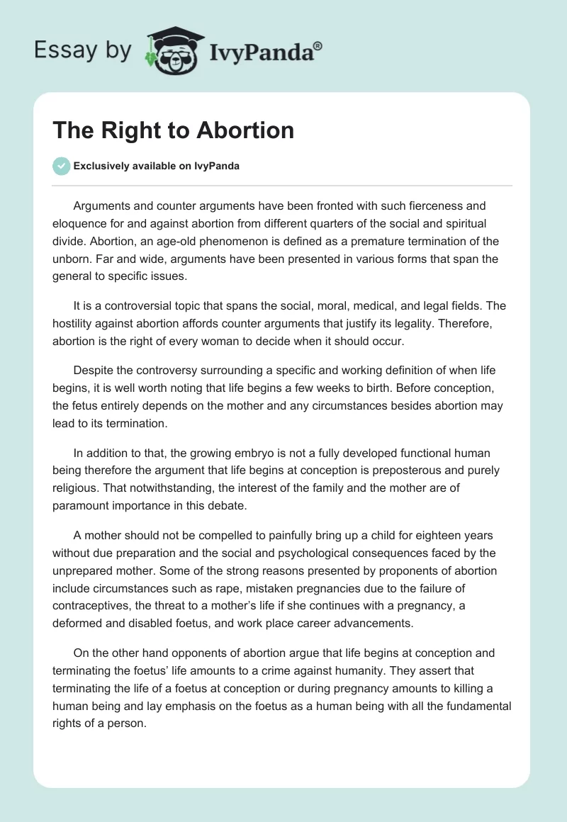 The Right to Abortion. Page 1