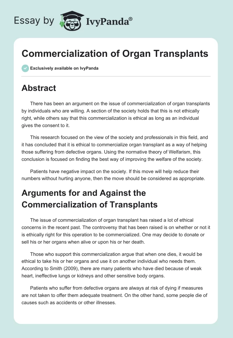 Commercialization of Organ Transplants. Page 1