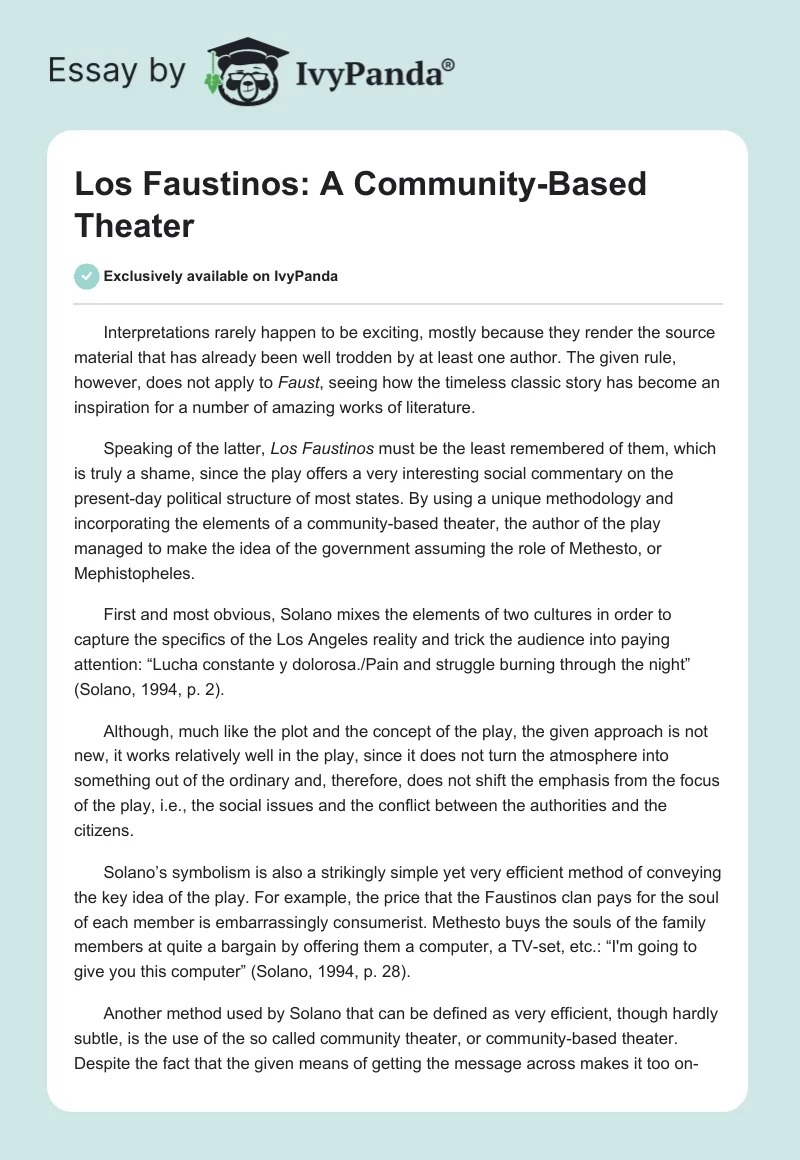 Los Faustinos: A Community-Based Theater. Page 1