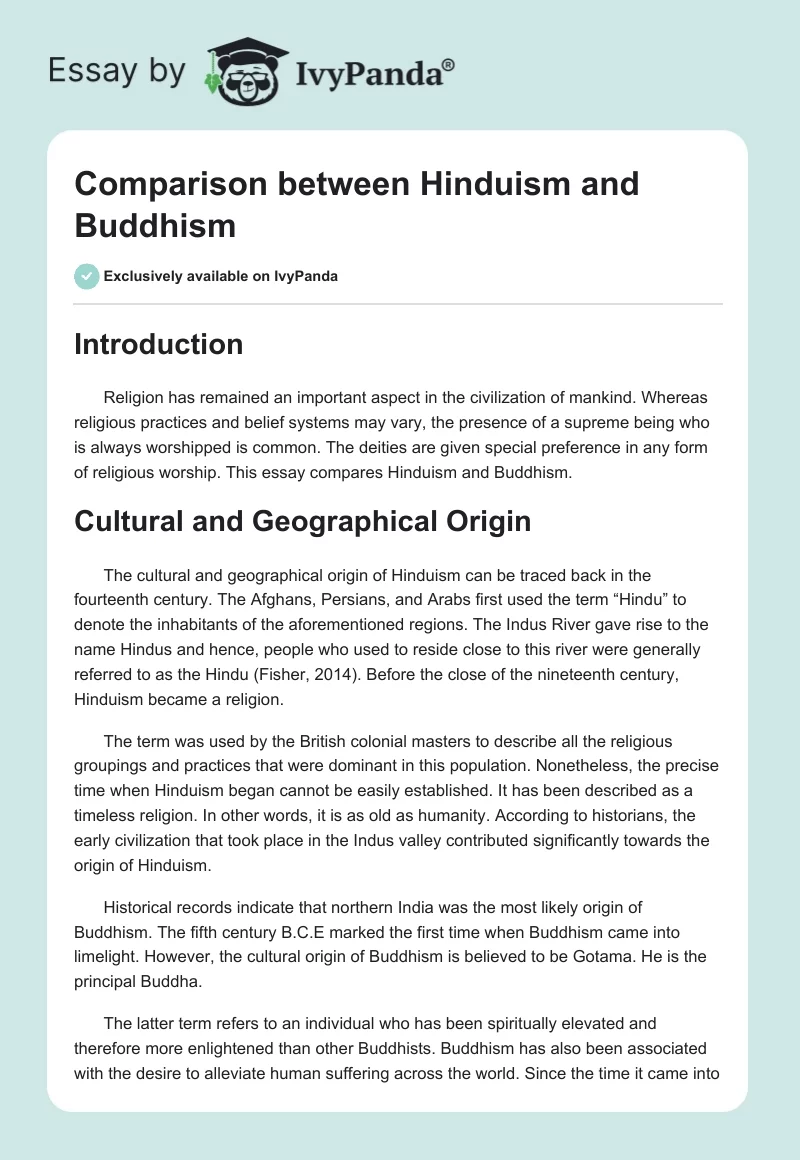 Comparison Between Hinduism and Buddhism. Page 1