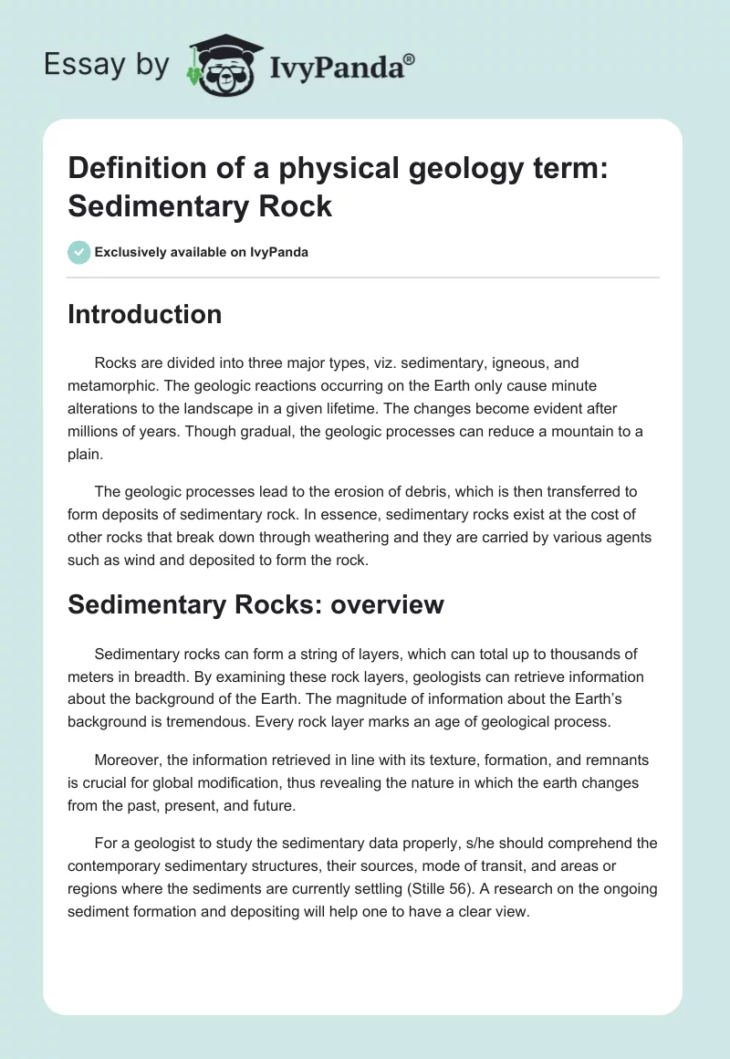 Definition of a physical geology term: Sedimentary Rock. Page 1