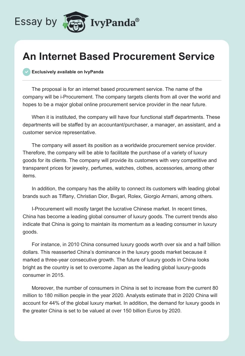An Internet Based Procurement Service. Page 1