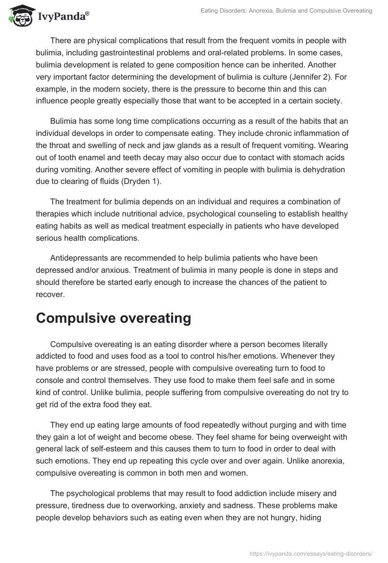Eating Disorders: Anorexia, Bulimia and Compulsive Overeating. Page 3