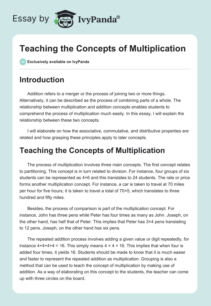 Teaching the Concepts of Multiplication. Page 1