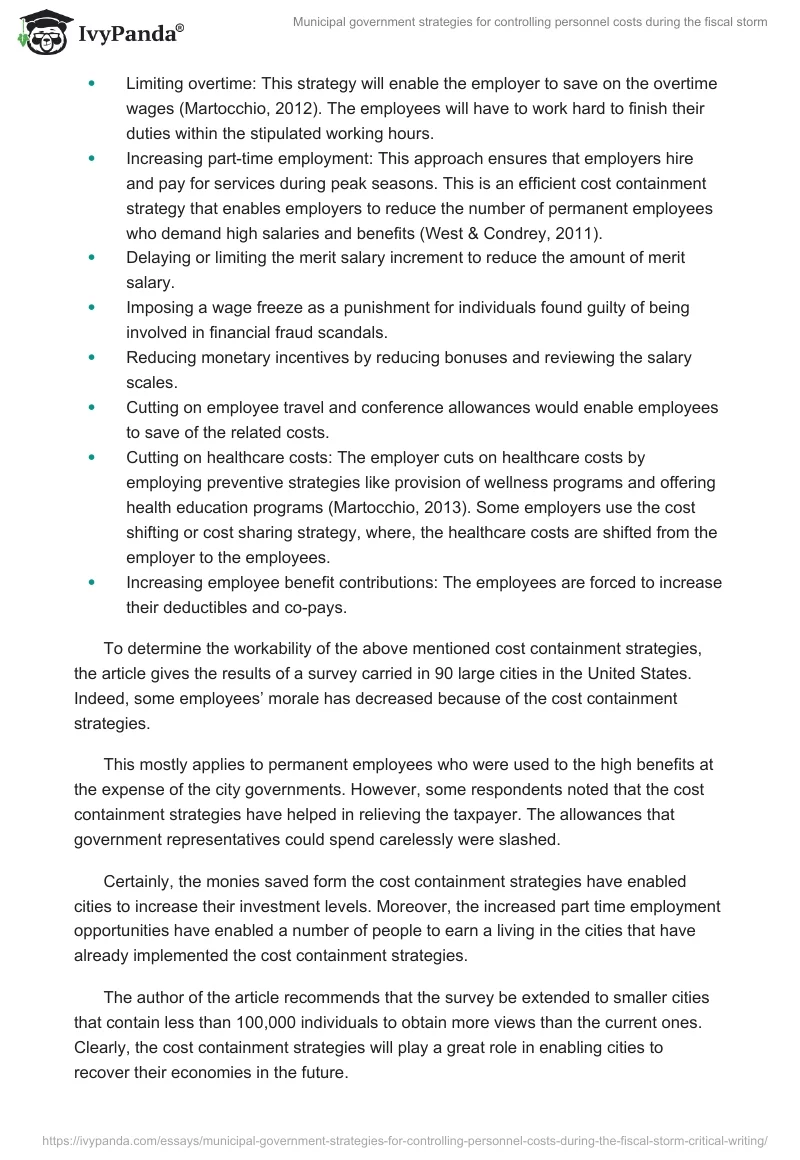 Municipal government strategies for controlling personnel costs during the fiscal storm. Page 2