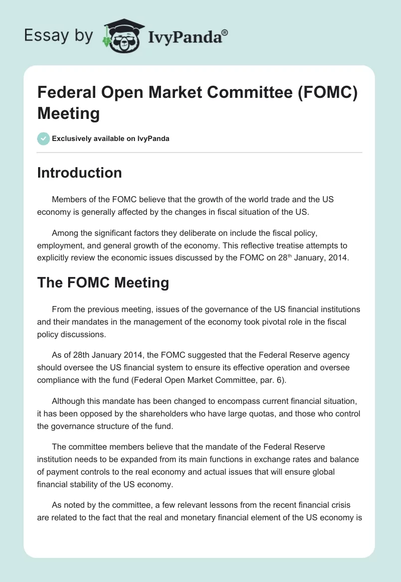 Federal Open Market Committee (FOMC) Meeting. Page 1