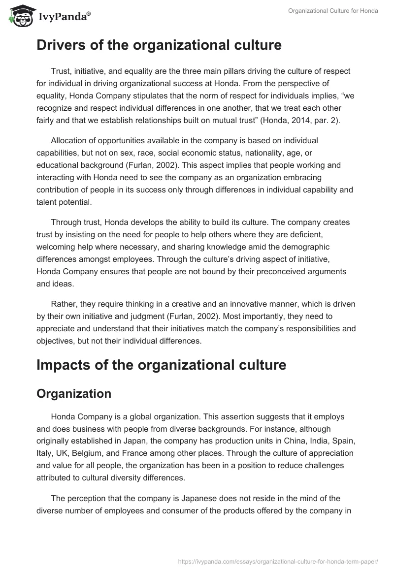 Organizational Culture for Honda. Page 5
