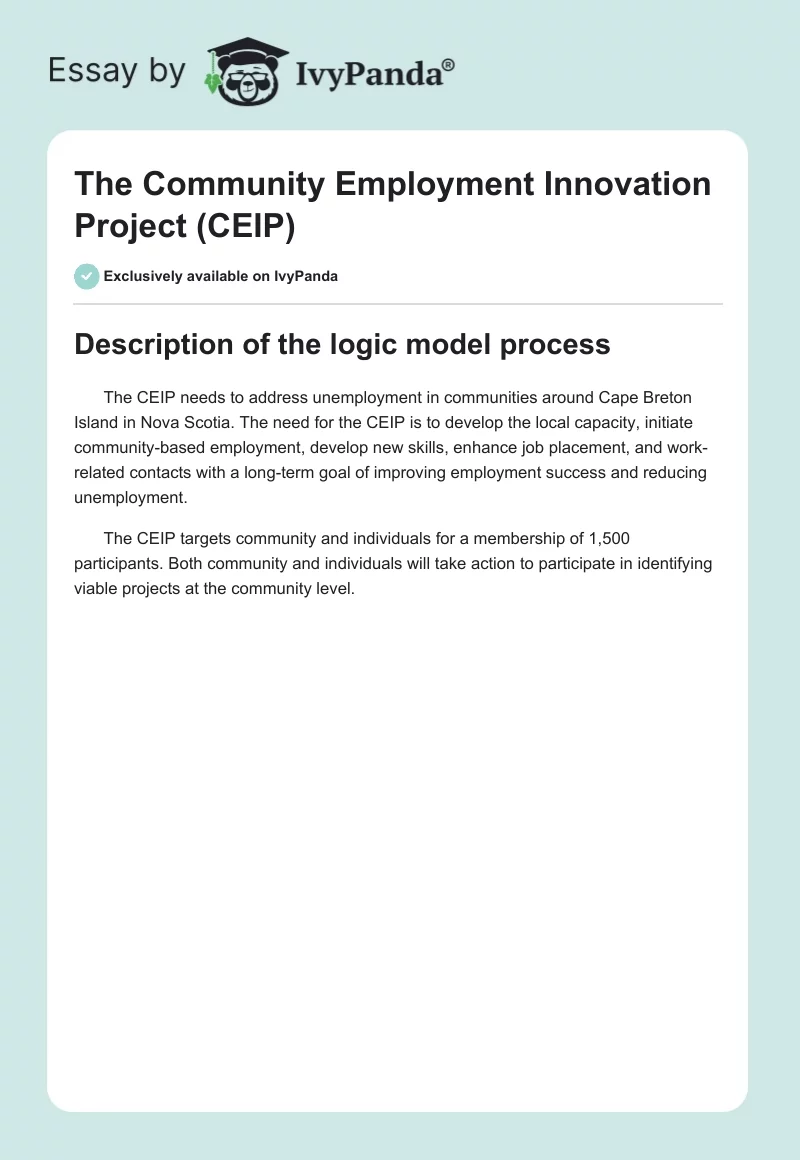 The Community Employment Innovation Project (CEIP). Page 1