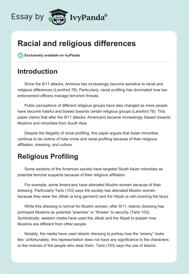 Racial and religious differences. Page 1