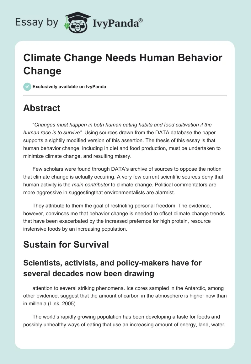 Climate Change Needs Human Behavior Change. Page 1