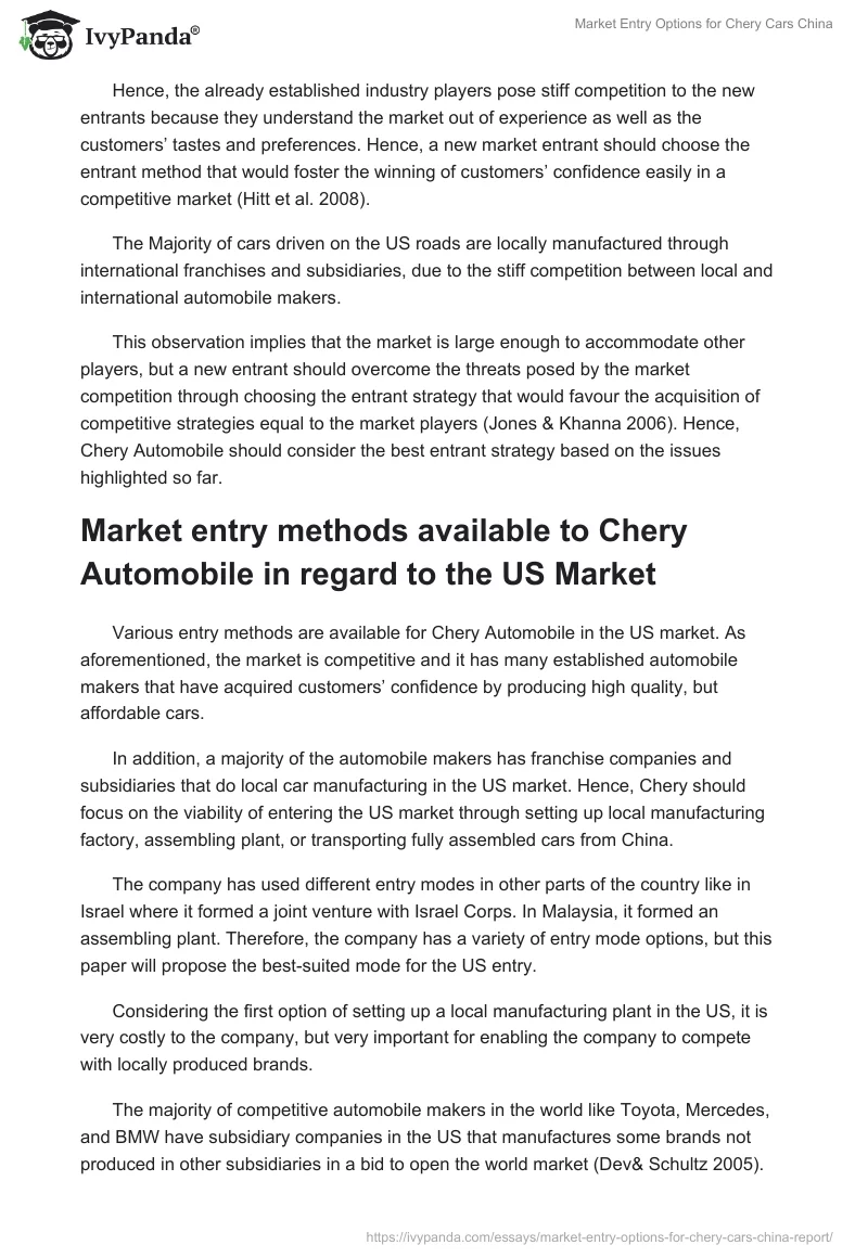 Market Entry Options for Chery Cars China. Page 4