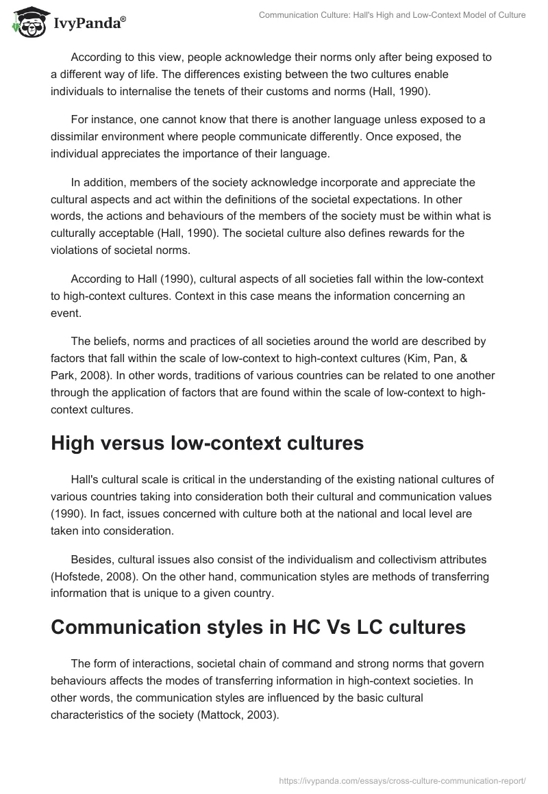 Communication Culture: Hall's High and Low-Context Model of Culture. Page 2