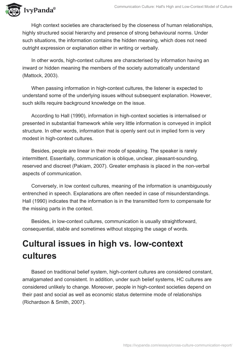 Communication Culture: Hall's High and Low-Context Model of Culture. Page 3