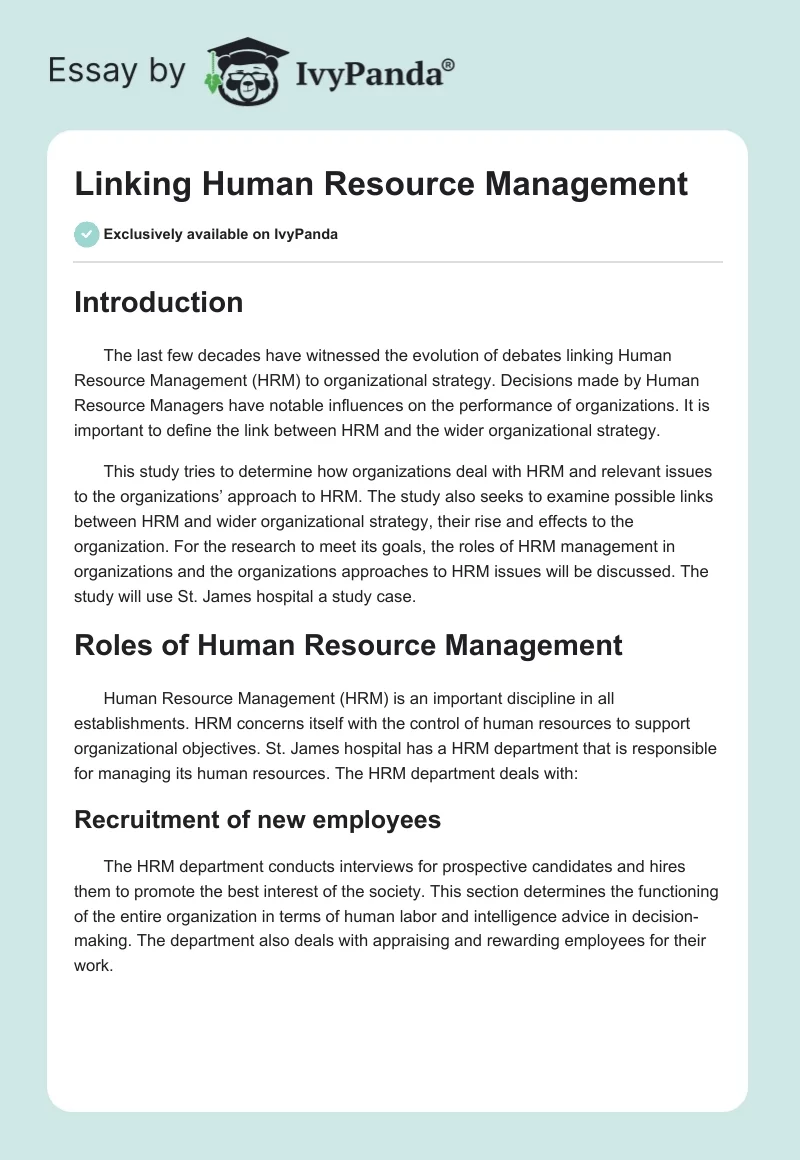 Linking Human Resource Management. Page 1