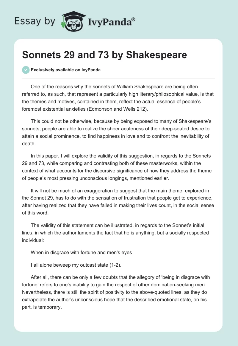 Sonnets 29 and 73 by Shakespeare. Page 1