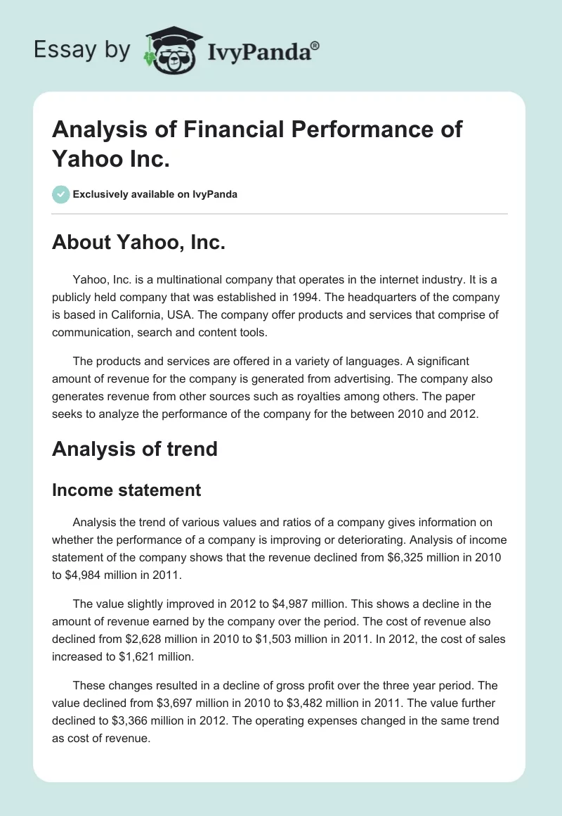 Analysis of Financial Performance of Yahoo Inc.. Page 1