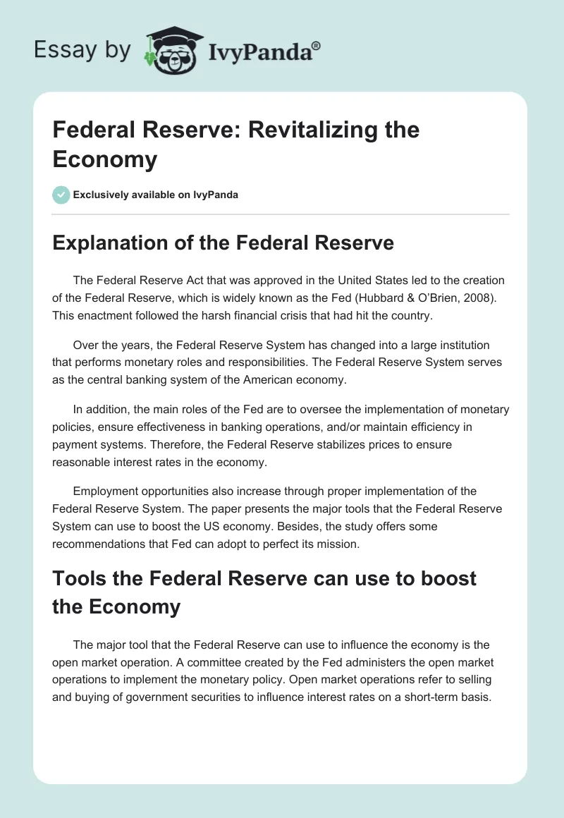 Federal Reserve: Revitalizing the Economy. Page 1