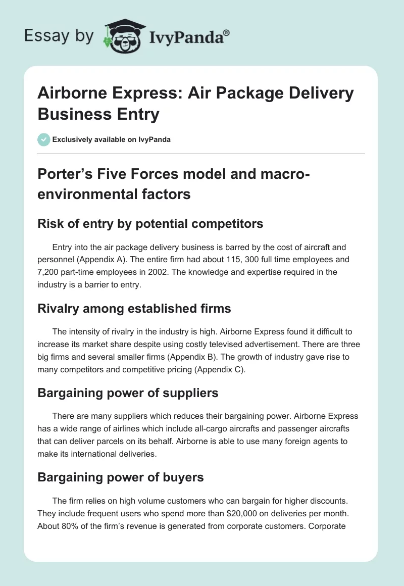 Airborne Express: Air Package Delivery Business Entry. Page 1