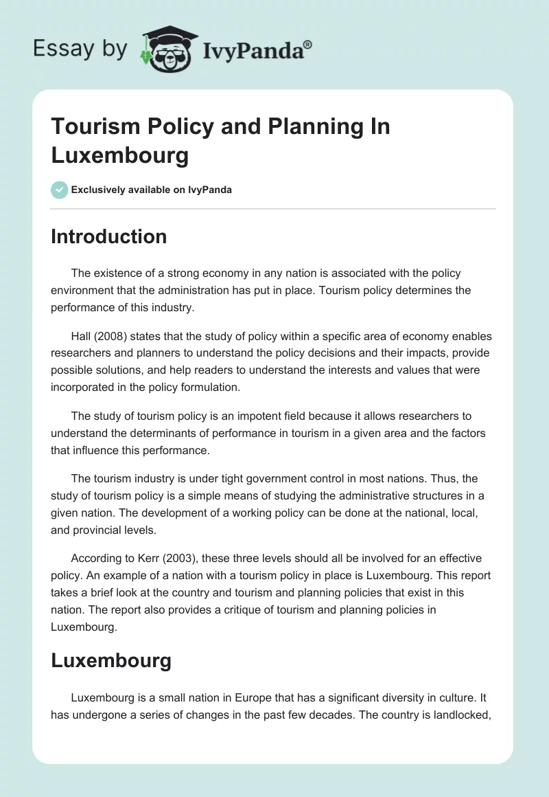Tourism Policy and Planning In Luxembourg. Page 1