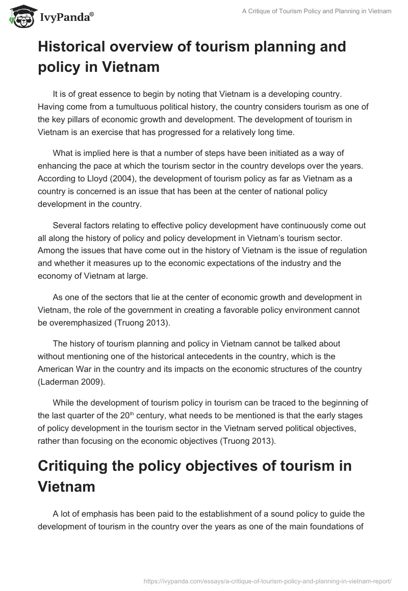 A Critique of Tourism Policy and Planning in Vietnam. Page 3
