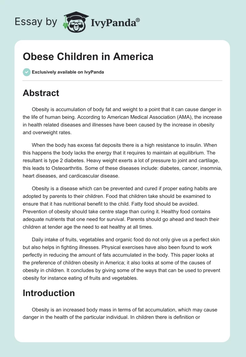 Obese Children in America. Page 1