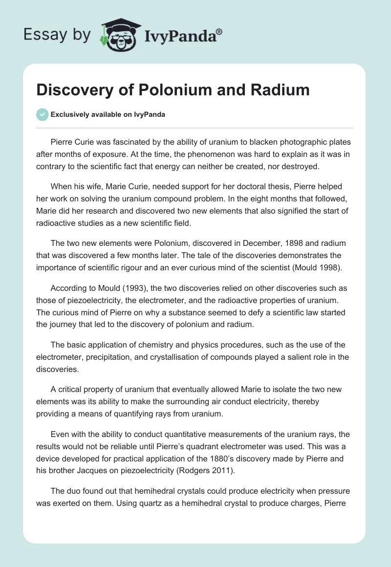 Discovery of Polonium and Radium. Page 1