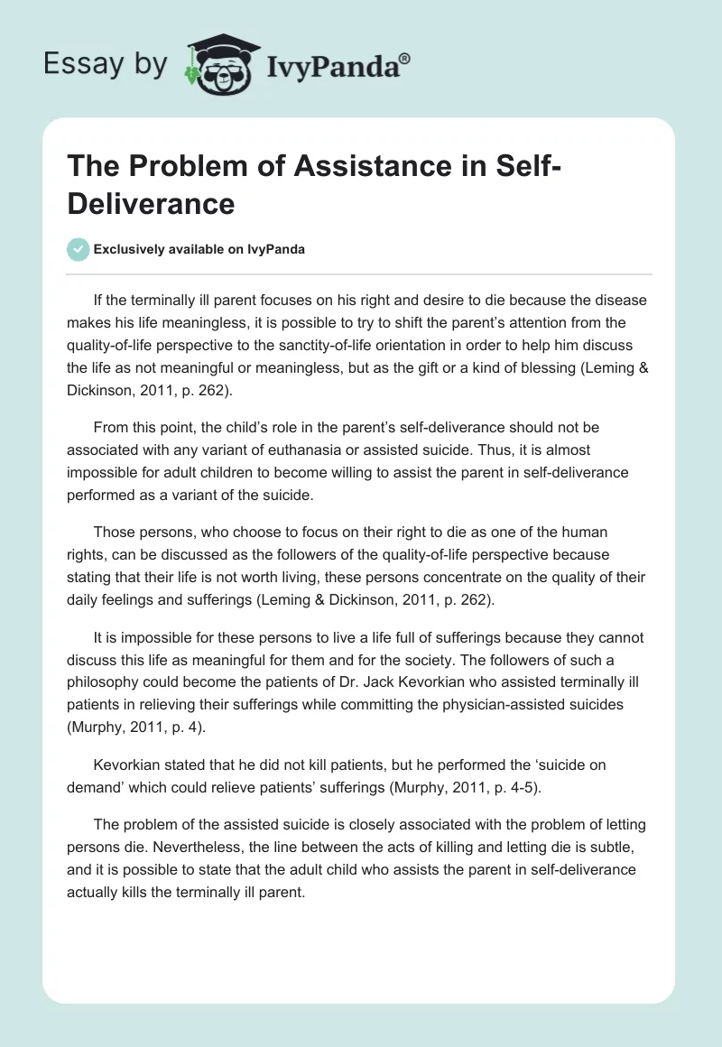 The Problem of Assistance in Self-Deliverance. Page 1