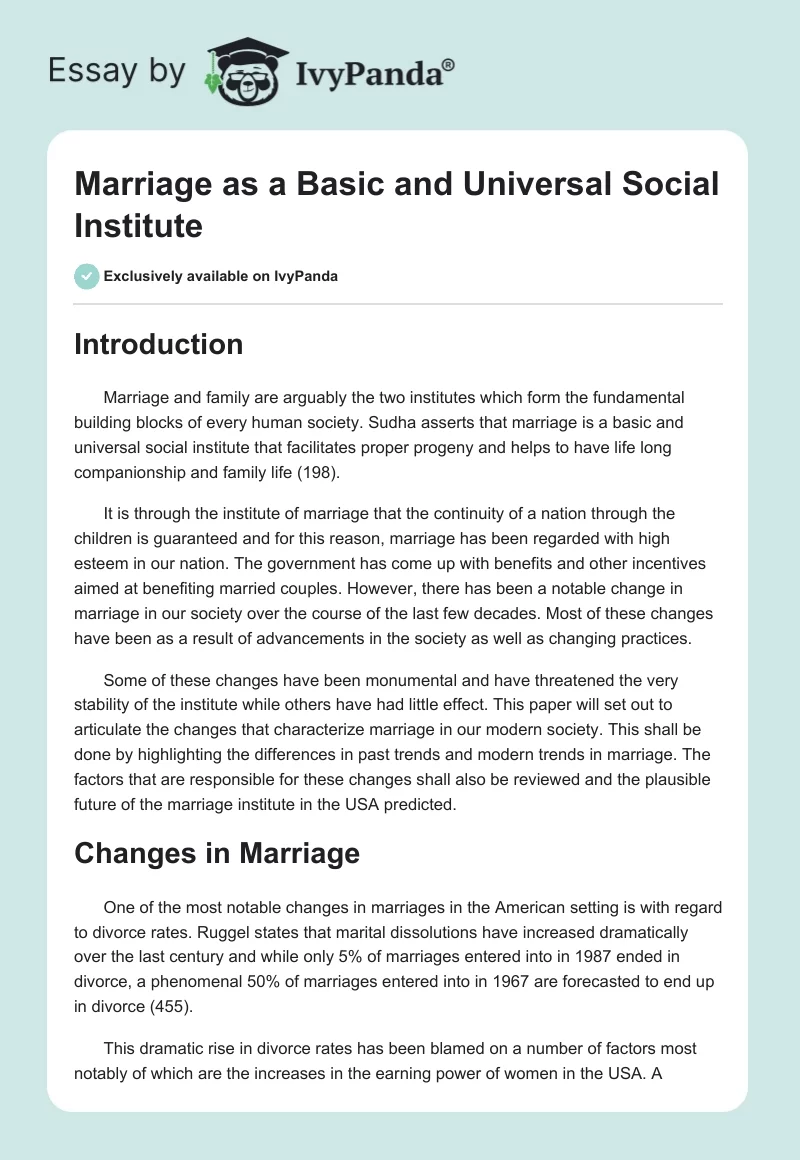 Marriage as a Basic and Universal Social Institute. Page 1