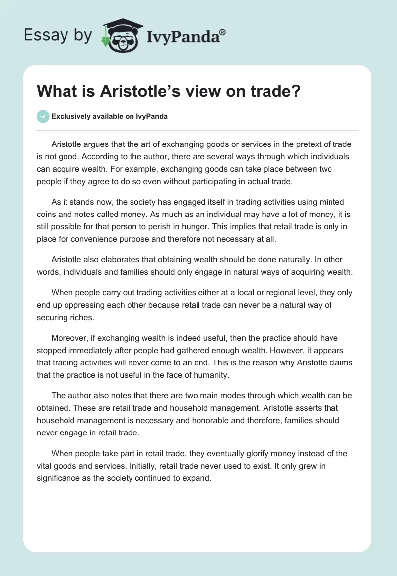 What is Aristotle’s View on Trade?. Page 1