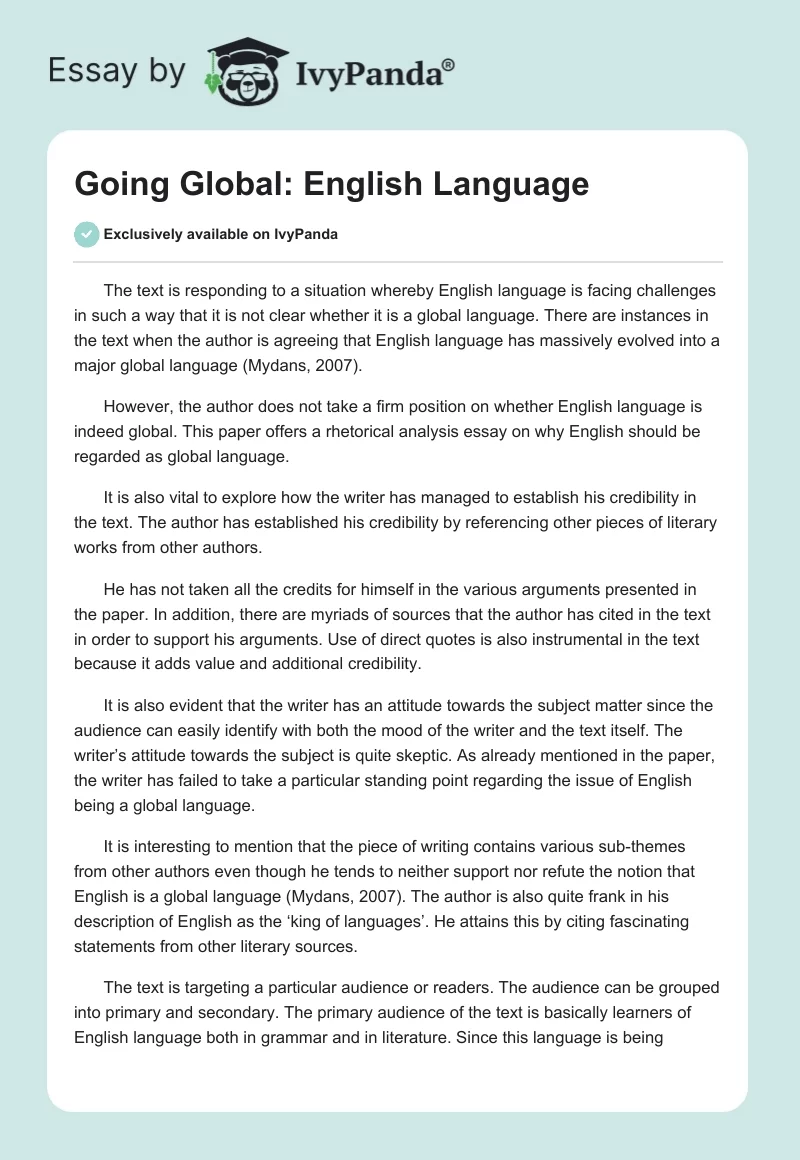 Going Global: English Language. Page 1