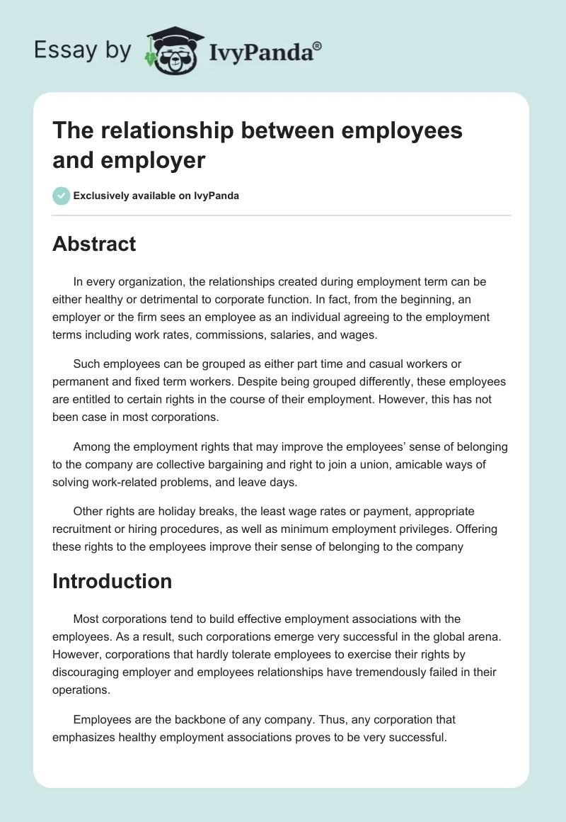 The relationship between employees and employer. Page 1