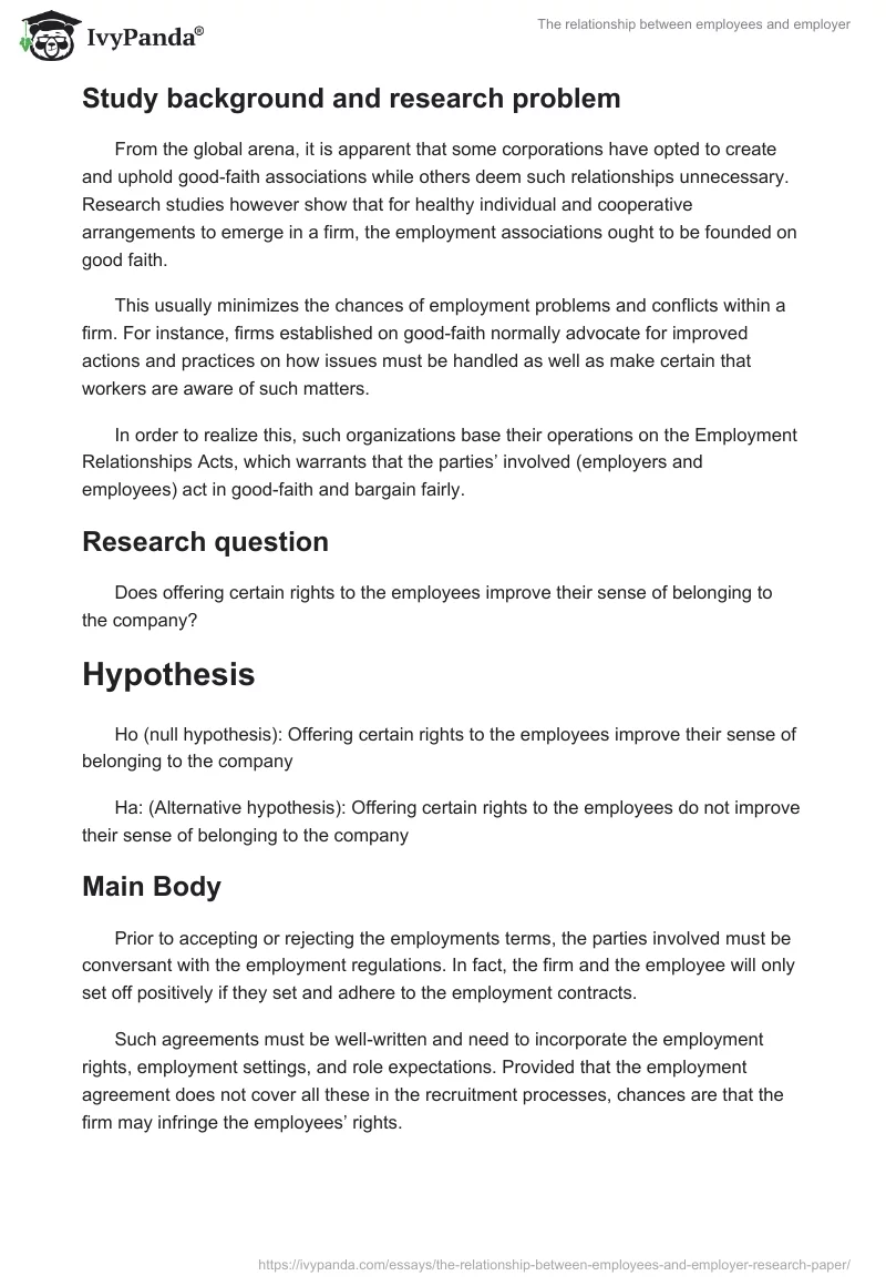 The relationship between employees and employer. Page 2