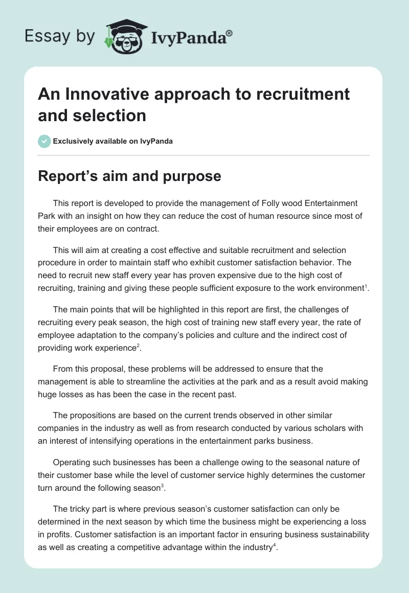 An Innovative approach to recruitment and selection. Page 1