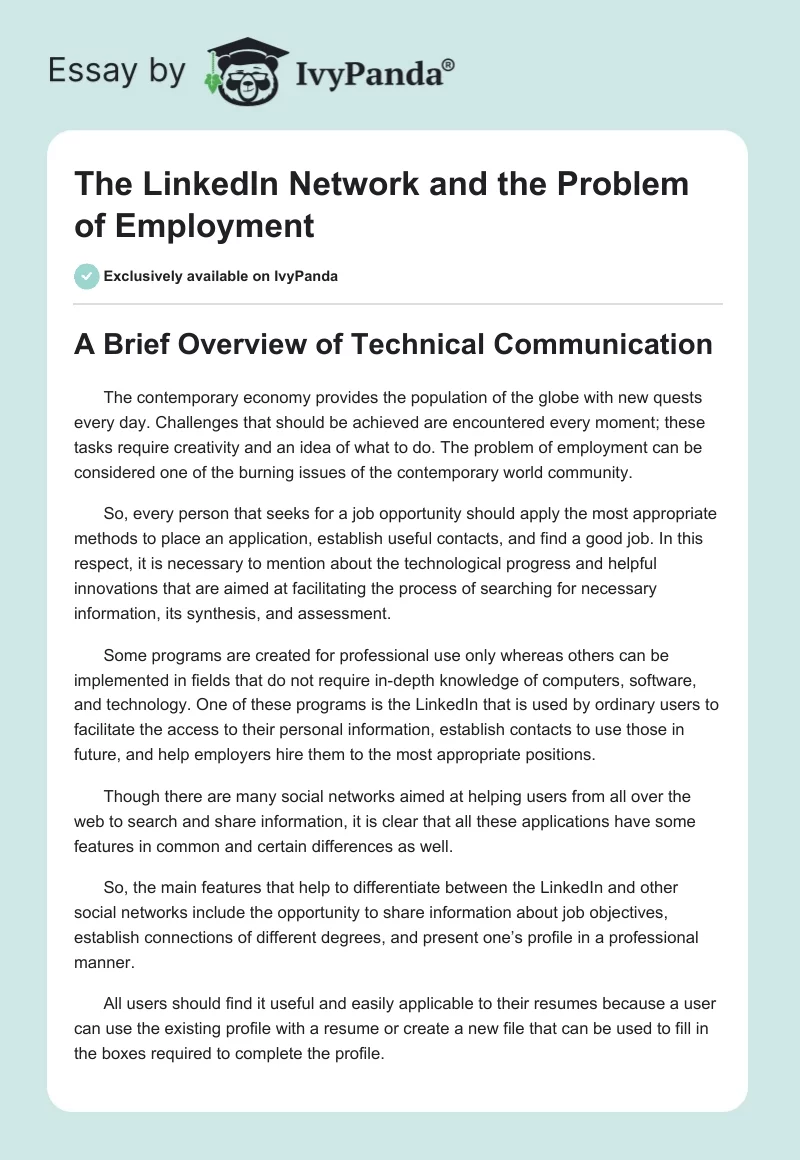 The LinkedIn Network and the Problem of Employment. Page 1