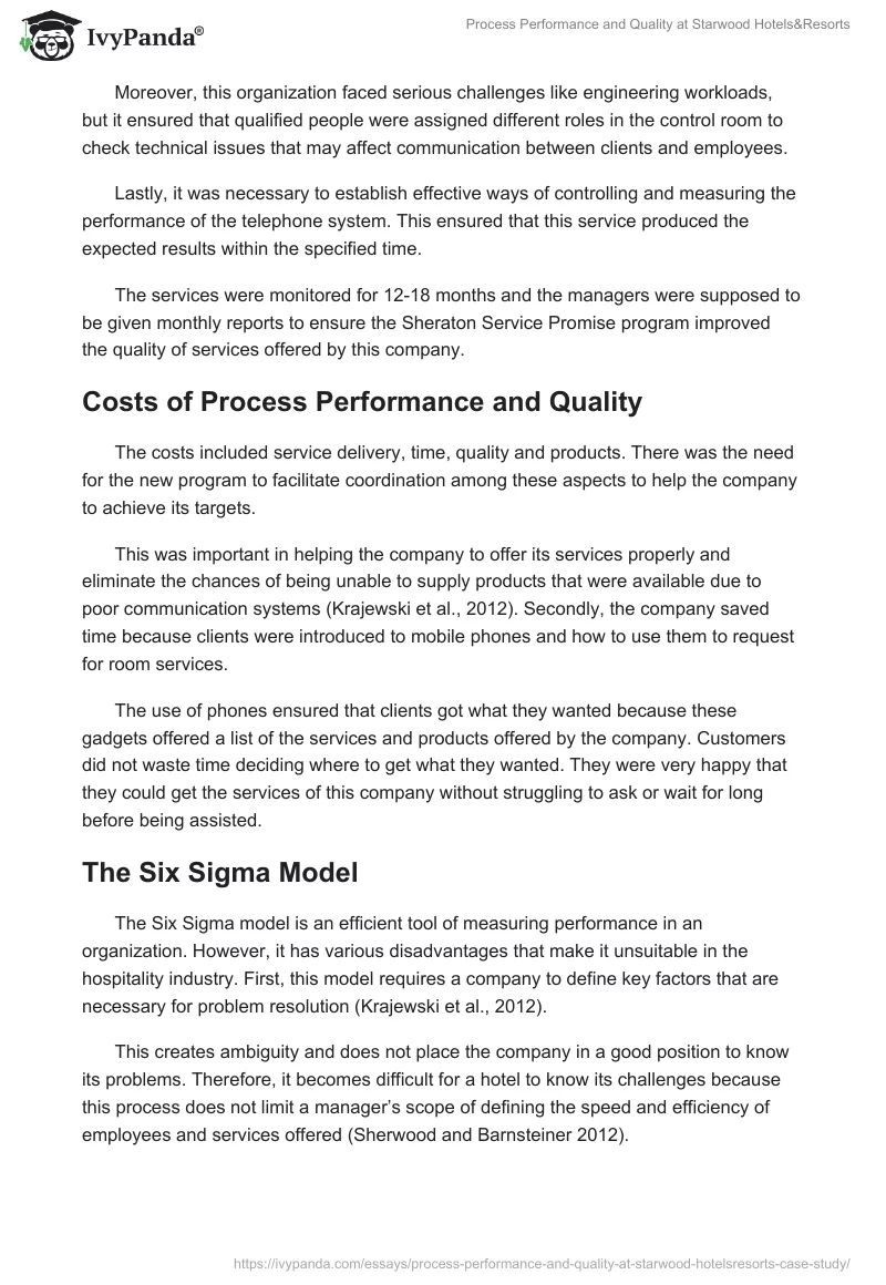 Process Performance and Quality at Starwood Hotels&Resorts. Page 2