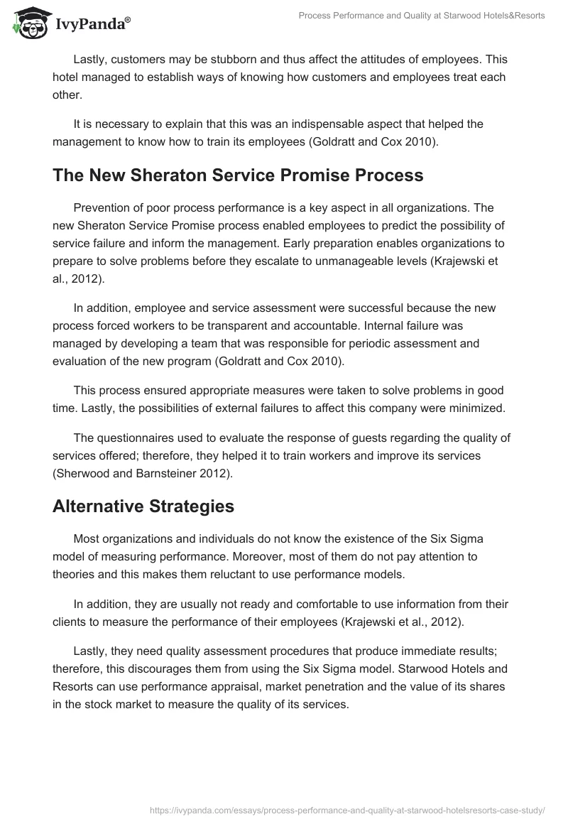 Process Performance and Quality at Starwood Hotels&Resorts. Page 4