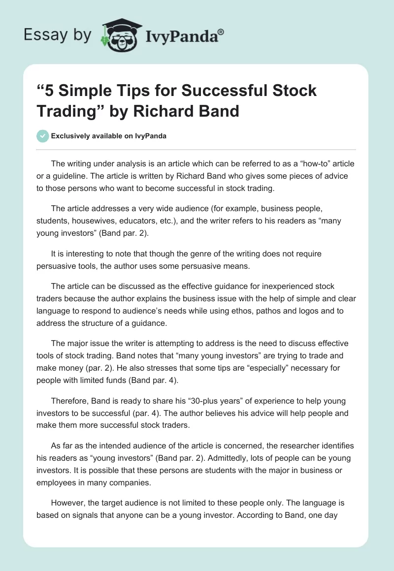 “5 Simple Tips for Successful Stock Trading” by Richard Band. Page 1