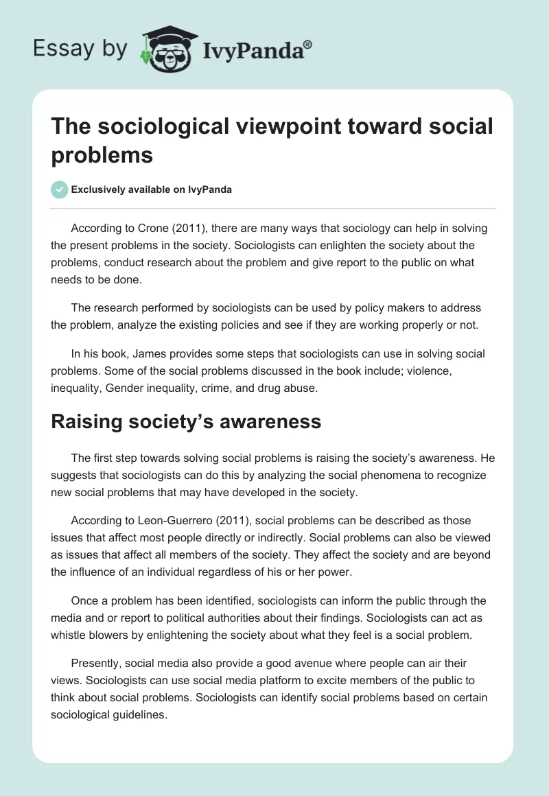 The sociological viewpoint toward social problems. Page 1